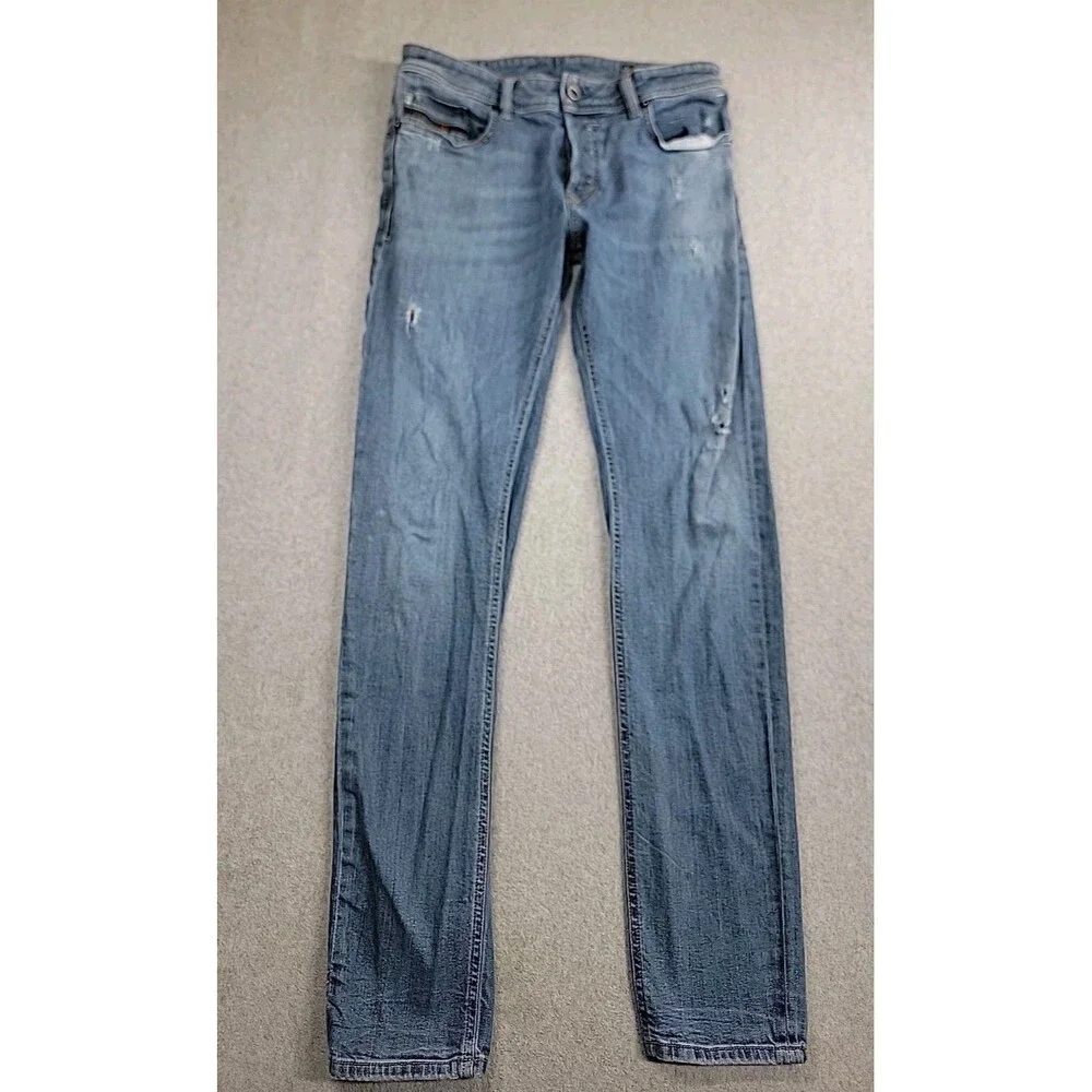 Diesel Jeans Straight Mens 30 29x32 Slim Skinny Sleenker Distressed Blue Stretch